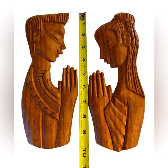 Vintage Witco Mid-Century Asian Teak Carved Framed Silhouette Praying Man/Woman - Picture 3 of 3